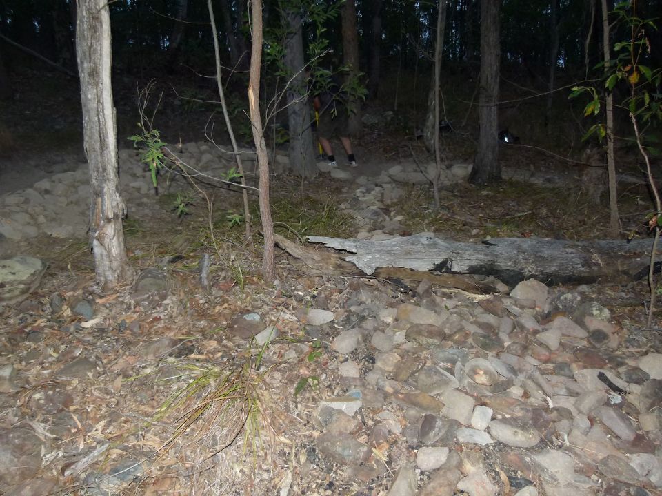 Rock features slow water draining from above and discourage short-cuts 